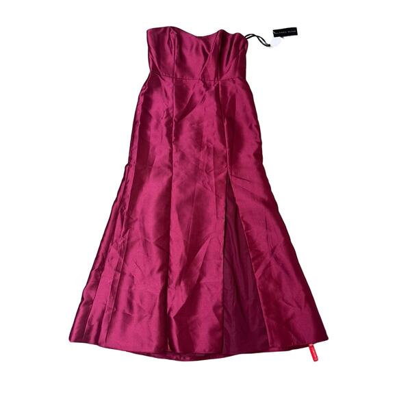 ALFRED SUNG D759 SATIN TWILL STRAPLESS BURGUNDY TRUMPET DRESS GOWN 16 - Picture 3 of 6
